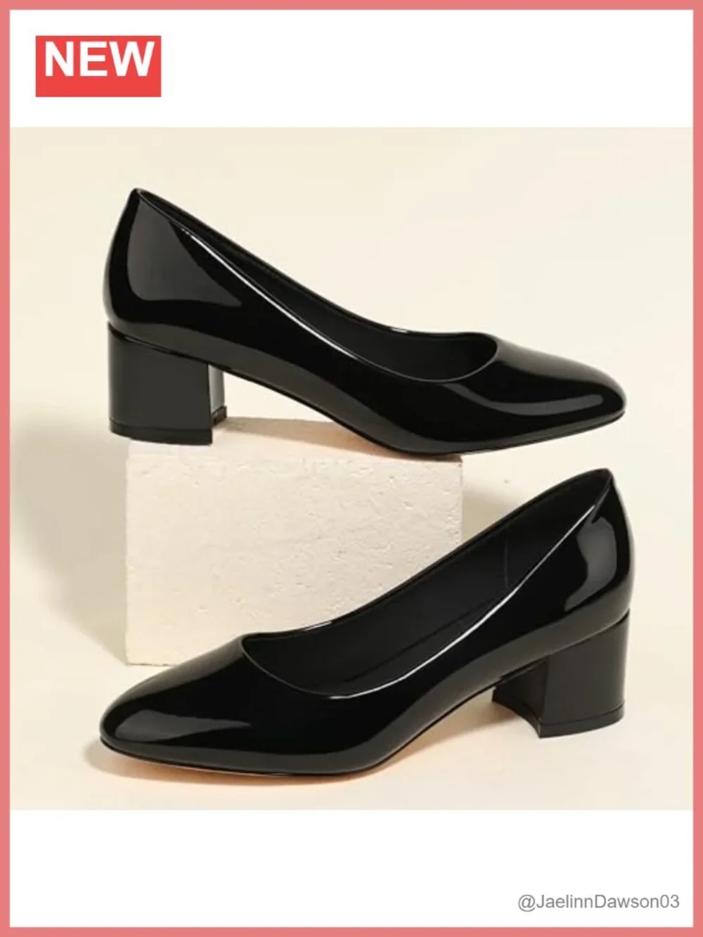 Women's Low Heel Pumps Chunky Block Heel Round Toe Patent Leather Non-Slip